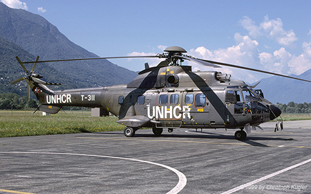 Aerospatiale AS332 M1 Super Puma | T-311 | Swiss Air Force  |  Spare helicopter for operation ALBA | LOCARNO MAGADINO (LSMO/---) 17.06.1999