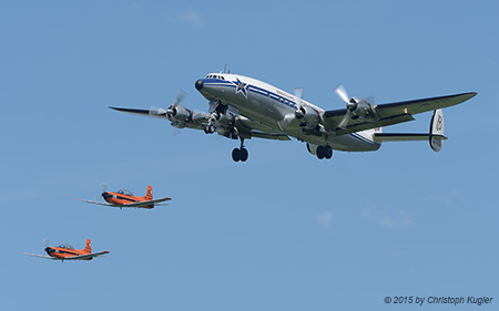 Lockheed C-121C Super Constellation | HB-RSC | private  |  in Formation with 2 Pilatus PC-7 | ST.GALLEN-ALTENRHEIN (LSZR/ACH) 11.07.2015