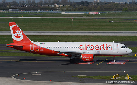 Airbus A320-216 | D-ABZK | Air Berlin  |  with Test Lamination sticker | D&UUML;SSELDORF (EDDL/DUS) 09.04.2016