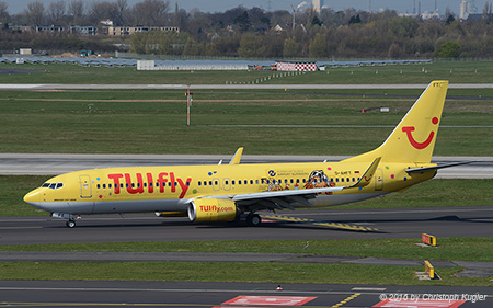 Boeing 737-8K5 | D-AHFT | TUIfly  |  Albrecht Dürer Airport Nürnberg sticker | D&UUML;SSELDORF (EDDL/DUS) 09.04.2016