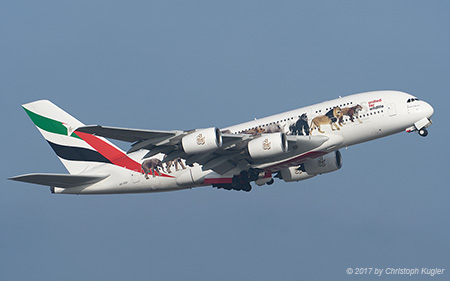 Airbus A380-861 | A6-EEI | Emirates Airline  |  United for Wildlife scheme | Z&UUML;RICH (LSZH/ZRH) 12.02.2017