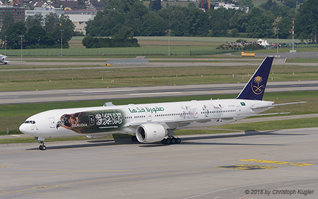 Boeing 777-300ER | HZ-AK43 | Saudi Arabian Airlines  |  Special colors for the Saudi football team | Z&UUML;RICH (LSZH/ZRH) 21.05.2018