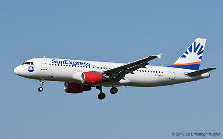 Airbus A320-214 | LY-NVT | SunExpress  |  with red engines stemming from previous operator 'Viva Colombia' | Z&UUML;RICH (LSZH/ZRH) 03.08.2019