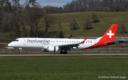 Embraer ERJ-190LR | HB-JVP | Helvetic Airways  |  Landing at Dubendorf for long-term parking | D&UUML;BENDORF (LSMD/---) 31.03.2020