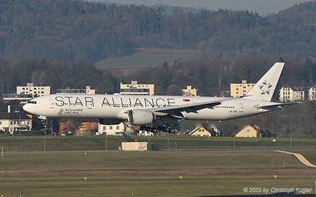 Boeing 777-312ER | 9V-SWI | Singapore Airlines  |  on a cargo flight | Z&UUML;RICH (LSZH/ZRH) 06.04.2020