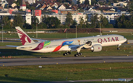 Boeing 777-3DZER | A7-BAX | Qatar Airways  |  FIFA world cup 2022 cs | Z&UUML;RICH (LSZH/ZRH) 13.08.2022