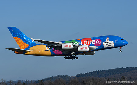 Airbus A380-861 | A6-EEW | Emirates Airline  |  Destination Dubai blue cs | Z&UUML;RICH (LSZH/ZRH) 07.01.2023
