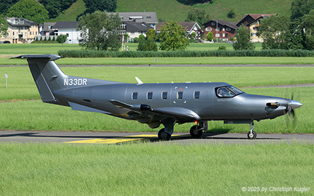 Pilatus PC-12/47E NGX | N33DR | untitled  |  This Pilatus PC-12 is taxing towards runway 24 for its flight to Morlaix. | BUOCHS (LSZC/BXO) 30.06.2025