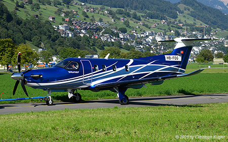 Pilatus PC-12/47G PRO | HB-FQG | Pilatus Flugzeugwerke  |  This Pilatus PC-12/47G PRO just spent some times at the compass-swing before being towed back to the factory. | BUOCHS (LSZC/BXO) 25.08.2025