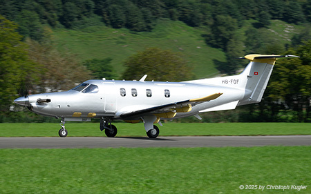 Pilatus PC-12/47G PRO | HB-FQF | Pilatus Flugzeugwerke  |  This plain-silver Pilatus PC-12/47G PRO has just completed a fairly short test-flight and has landed on runway 24 at Buochs. | BUOCHS (LSZC/BXO) 25.08.2025