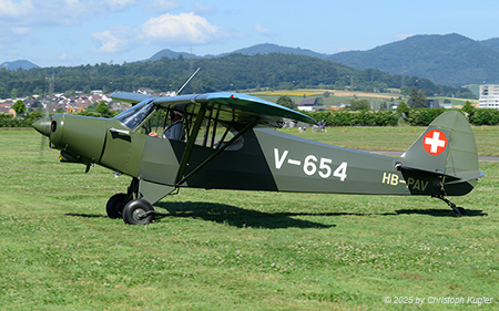 Piper PA-18-150 Super Cub | HB-PAV | private  |  This Piper PA-18 is one of 4 aircraft of this type used by the Swiss Air Force. | BIRRFELD (LSZF/---) 28.06.2025