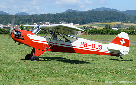 Piper L-4H Grasshopper | HB-OUS | private  |  This Piper L-4H Grasshopper is seen here arriving from Grenchen, where the aircraft is based.  | BIRRFELD (LSZF/---) 28.06.2025