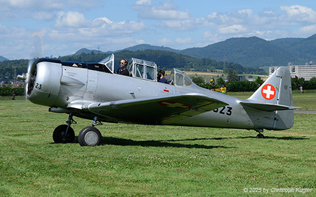 Noorduyn AT-16ND Harvard IIB | HB-RDN | private  |  This AT-16 Harvard carries the markings U-323 indicating the former use by the Swiss Air Force | BIRRFELD (LSZF/---) 28.06.2025