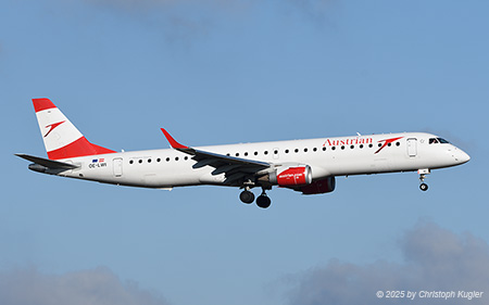 Embraer ERJ-195LR | OE-LWI | Austrian Airlines  |  Austrian Airlines normally operates the flights from Vienna to Zurich using their Airbus A320, but sometimes na Airbus A321 or an Embraer ERJ-190 is used as well. | Z&UUML;RICH (LSZH/ZRH) 11.01.2025