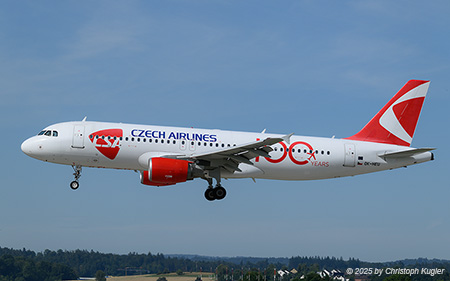 Airbus A320-214 | OK-HEU | Smart Wings  |  This Airbus A320 of Smartwings is still painted in CSA Czech Airlines colours and sports the 100 years sticker of the airline. The aircraft however is currently on lease to Pegasus Airlines and is seen here operating flight PGT5027 from Antalya. | Z&UUML;RICH (LSZH/ZRH) 18.07.2025