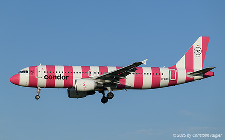 Airbus A320-214 | D-AICS | Condor  |  This Airbus A320 of Condor has been painted in the Breast Cancer Awareness special colours in SEP2024 and is seen here arriving from Frankfurt. | Z&UUML;RICH (LSZH/ZRH) 18.07.2025