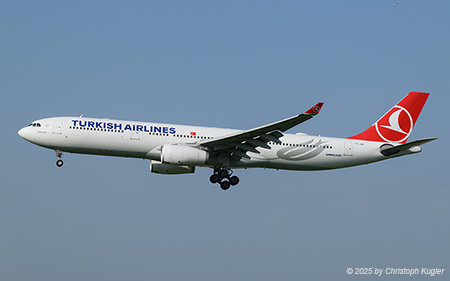 Airbus A330-343E | TC-JNP | Turkish Airlines  |  Turkish Airlines operates no less than 52 Airbus A330 aircraft. TC-JNP joined the fleet on 26APR2012. It is seen here arriving from Istanbul. | Z&UUML;RICH (LSZH/ZRH) 15.08.2025