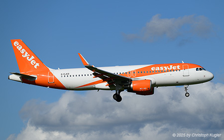 Airbus A320-214 | G-EJCO | easyJet UK  |  This Airbus A320 of easyJet UK is operating flight EZY6323 from London-Gatwick to Zurich. It is seen here approaching runway 14 in Zurich. | Z&UUML;RICH (LSZH/ZRH) 02.09.2025