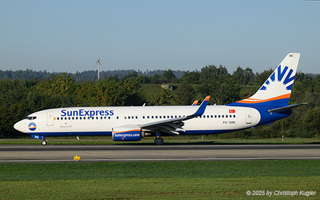 Boeing 737-8JP | TC-SRE | SunExpress  |  This Boeing 737-800 only joined the ever growing fleet of SunExpress on 23MAY2025. It is captured as flight SXS124 from Antalya. | Z&UUML;RICH (LSZH/ZRH) 19.09.2025