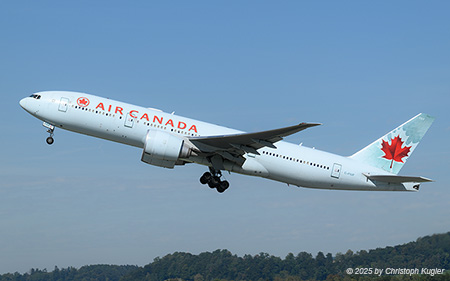 Boeing 777-233LR | C-FIUF | Air Canada  |  Air Canada is operating its flights between Zurich and Toronto using their Boeing 777-200 aircraft. The powerful plane is able to use the shortest runway in Zurich for its flight back home. | Z&UUML;RICH (LSZH/ZRH) 20.09.2025