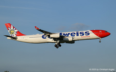 Airbus A340-313X | HB-JMC | Edelweiss Air  |  This Airbus A340-313X of Edelweiss Air is captured as flight EDW67 from Male. | Z&UUML;RICH (LSZH/ZRH) 10.10.2025