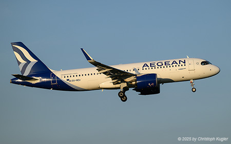 Airbus A320-271n | SX-NEU | Aegean Airlines  |  This Airbus A320neo is seen here arriving at last light in Zurich. Aegean is currently operating no less than 21 aircraft of this type, but 10 are currently not operational. | Z&UUML;RICH (LSZH/ZRH) 10.10.2025