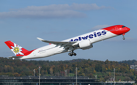 Airbus A350-941 | HB-IHB | Edelweiss Air  |  This Airbus A350 of Edelweiss Air is seen here departing runway 16 in Zurich bound for Las Vegas as flight EDW2. | Z&UUML;RICH (LSZH/ZRH) 18.10.2025