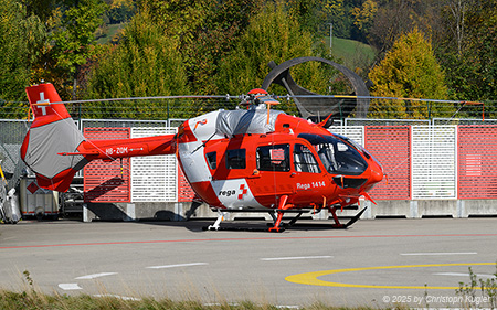 Airbus Helicopters H145 | HB-ZQM | Swiss Air Ambulance  |  This Airbus Helicopters H145 of the Swiss Air Ambulance sits in a corner of their center at Zurich airport. It has been registered on 27FEB2019 and will soon be replaced by H145 D3 model | Z&UUML;RICH (LSZH/ZRH) 18.10.2025