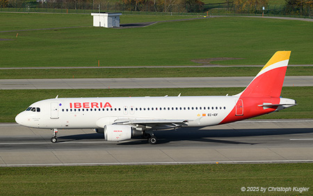 Airbus A320-214 | EC-IEF | Iberia  |  This Airbus A320 was delivered to the current operator on 26APR2002 and is seen here departing Zurich as flight IBE630 to Madrid. | Z&UUML;RICH (LSZH/ZRH) 04.11.2025