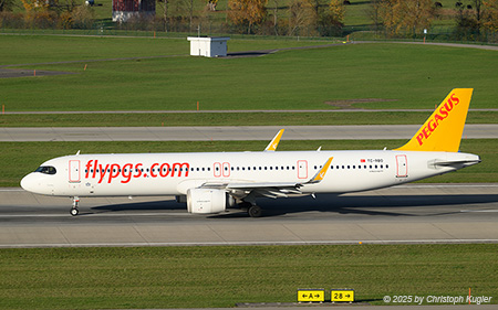 Airbus A321-251nx | TC-RBO | Pegasus Airlines  |  This Airbus A321neo of Pegasus Airlines is departing with a delay of 25 minutes from Zurich, despite its arrival being only 9 minutes late | Z&UUML;RICH (LSZH/ZRH) 04.11.2025