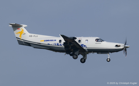 Pilatus PC-12/47E NGX | HB-FJJ | Air Corviglia  |  This Pilatus PC-12 of Air Corviglia was delivered on 25MAR2025 to the current operator. It is seen here approaching runway 14 in Zurich. | Z&UUML;RICH (LSZH/ZRH) 23.11.2025