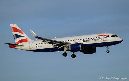 Airbus A320-251n | G-TTND | British Airways  |  This Airbus A320neo of British Airways is arriving shortly before sunset in Zurich as flight BAW716. | Z&UUML;RICH (LSZH/ZRH) 29.11.2025