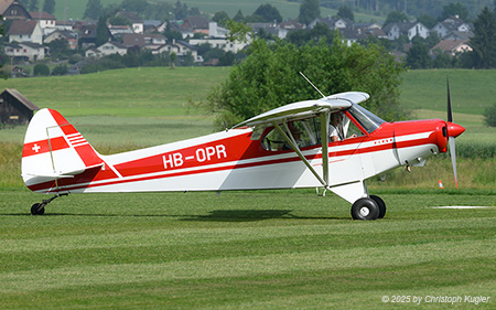 Piper PA-18-150 Super Cub | HB-OPR | private  |  This aircraft used to be displayed on floats at the Lucerne Museum of Transport, but was eventually reactivated and is currently based at Langenthal. | LSZO 14.06.2025