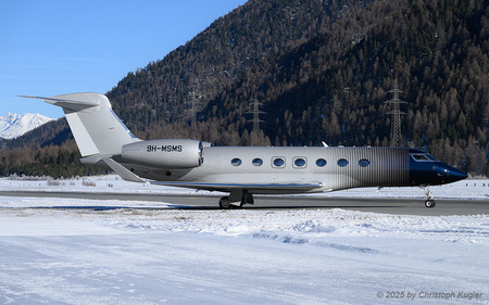 Gulfstream G500 (GVII) | 9H-MSMS | untitled (TAG Aviation Malta)  |  This Gulfstream G500 is just entering runway 21 for a backtrack followed by a departure on runway 03. | SAMEDAN (LSZS/SMV) 27.12.2025