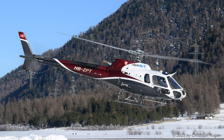 Airbus Helicopters AS350 B3 Ecureuil | HB-ZPT | Alpinlift Helikopter  |  This Airbus Helicopters AS350 Ecureuil of Alpinlift Helikoper is seen here departing from the helipad at Samedan.  | SAMEDAN (LSZS/SMV) 27.12.2025
