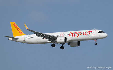 Airbus A321-251nx | TC-RDY | Pegasus Airlines  |  This Airbus A321neo of Pegasus Airlines is equipped with 239 seat in an economy class only configuration. It is captures operating flight PGT2010 from Istanbul Sabiha Gökcen to Antalya. A flight which lasted only 0:48 hours. | ANTALYA (LTAI/AYT) 11.05.2025