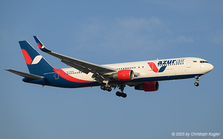 Boeing 767-3Y0ER | RA-73079 | Azur Air  |  This Boeing 767-300 is touring the world since JAN1991. It is seen here arriving from Yekaterinburg as flight AZV1041. | ANTALYA (LTAI/AYT) 14.05.2025