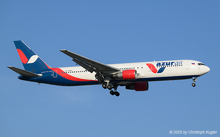Boeing 767-3Y0ER | RA-73080 | Azur Air  |  This Boeing 767-300 of Azur Air is operating flight AZV837 from Yekaterinburg to Antalya with a flying time of 5:13 hours. | ANTALYA (LTAI/AYT) 15.05.2025