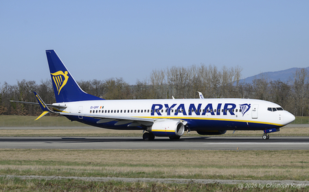 Boeing 737-8AS | EI-DPF | Ryanair  |  This Boeing 737-800 of Ryanair is seen here departing Basel for its return flight to Dublin. This particular aircraft was delivered to the Irish carrier on 23JAN2007. | BASLE (LFSB/BSL) 02.03.2026