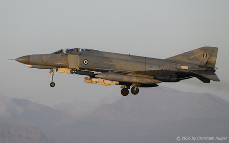 McDonnell Douglas F-4E (AUP) Phantom II | 01504 | Greek Air Force  |  This F-4E (AUP) Phantom II of the Greek Air Force is captured here returning shortly before sunset. Note the AGM-65 Maverick missiles on the centerline position. | ANDRAVIDA (LGAD/PYR) 13.05.2026
