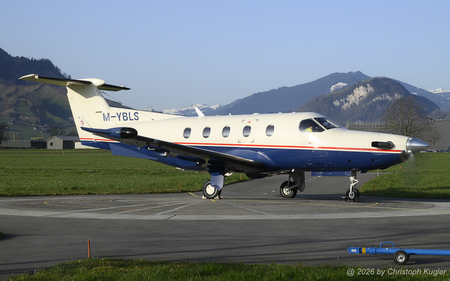 Pilatus PC-12/45 | M-YBLS | private  |  This Pilatus PC-12 was built in 1997 and is one of the oldest ones still flying in Europe. It is seen here at the compass calibration. | BUOCHS (LSZC/BXO) 04.03.2026
