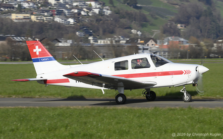 Piper PA-28 Cadet | HB-POE | private (Motorflugggruppe Fricktal)  |  This Piper PA-28 Cadet belongs to the Motorfluggruppe Fricktal and is normally based at Schupfart. | BUOCHS (LSZC/BXO) 04.03.2026