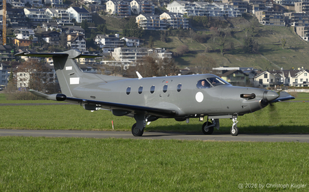 Pilatus PC-12/47E | 281 | Irish Air Corps  |  This unmarked Pilatus PC-12 belongs to the Irish Air Corps and is used for surveillance missions. All insignia had to be removed for this post-maintenance check flight. | BUOCHS (LSZC/BXO) 04.03.2026