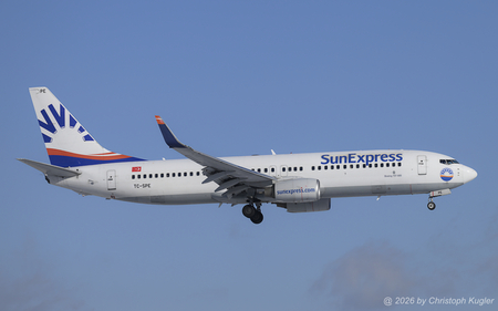 Boeing 737-8HC | TC-SPE | SunExpress  |  This Boeing 737-800 was delivered on 29MAY2008 to the Turkish charter airline. It saw service with SunExpress Germany between DEC2018 and OCT2020 before returning to the current operator. | Z&UUML;RICH (LSZH/ZRH) 03.01.2026