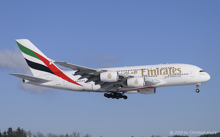 Airbus A380-861 | A6-EDV | Emirates Airline  |  Emirates operates a total of 98 Airbus A380s, with an additional 18 being parked and 7 more being scrapped or stored.  | Z&UUML;RICH (LSZH/ZRH) 04.01.2026