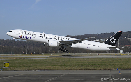 Boeing 777-3ALER | HS-TKQ | Thai Airways International  |  This Boeing 777-300 of Thai Airways International only recently received the Star Alliance paintjob. It is seen here departing Zurich on runway 28. | Z&UUML;RICH (LSZH/ZRH) 26.02.2026