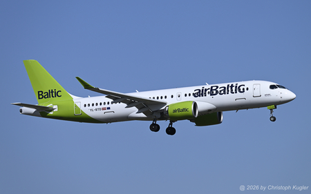 Airbus A220-300 | YL-BTD | Air Baltic  |  This is the 53rd aircraft of this type that is operated by the baltic airline. It is seen here operating Swiss International Airlines flight SWR391 from Manchester to Zurich. | Z&UUML;RICH (LSZH/ZRH) 27.02.2026