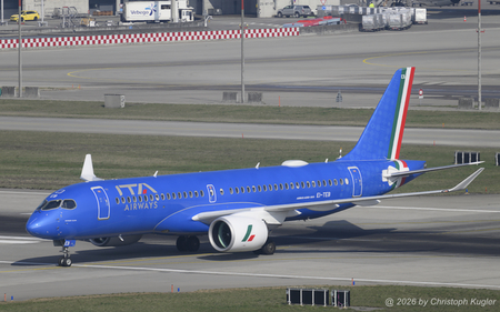 Airbus A220-300 | EI-TEB | ITA Airways  |  This Airbus A220-300 of ITA Airways has just arrived in Zurich and is seen here crossing runway 28 on taxiway K. | Z&UUML;RICH (LSZH/ZRH) 19.03.2026