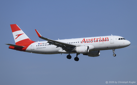 Airbus A320-214 | OE-LZF | Austrian Airlines  |  This Airbus A320 is one of two Airbus A320 operated by Austrian Airlines being equipped with sharklets. It is seen here arriving as flight AUA139 from Vienna. | Z&UUML;RICH (LSZH/ZRH) 20.03.2026