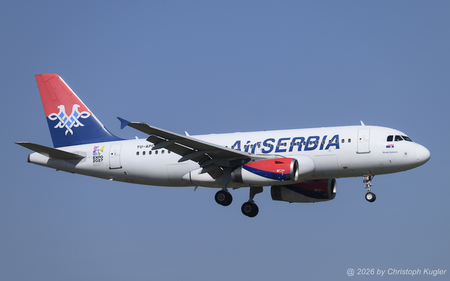 Airbus A319-132 | YU-APC | Air Serbia  |  This Airbus A319 of Air Serbia now has a sticker promoting the EXPO 2027 which will be held in Belgrade. | Z&UUML;RICH (LSZH/ZRH) 20.03.2026